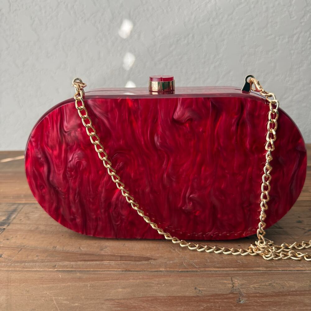 Women's Vici Juliette Red Marble Acrylic Hard Case Clutch Crossbody‎ NEW